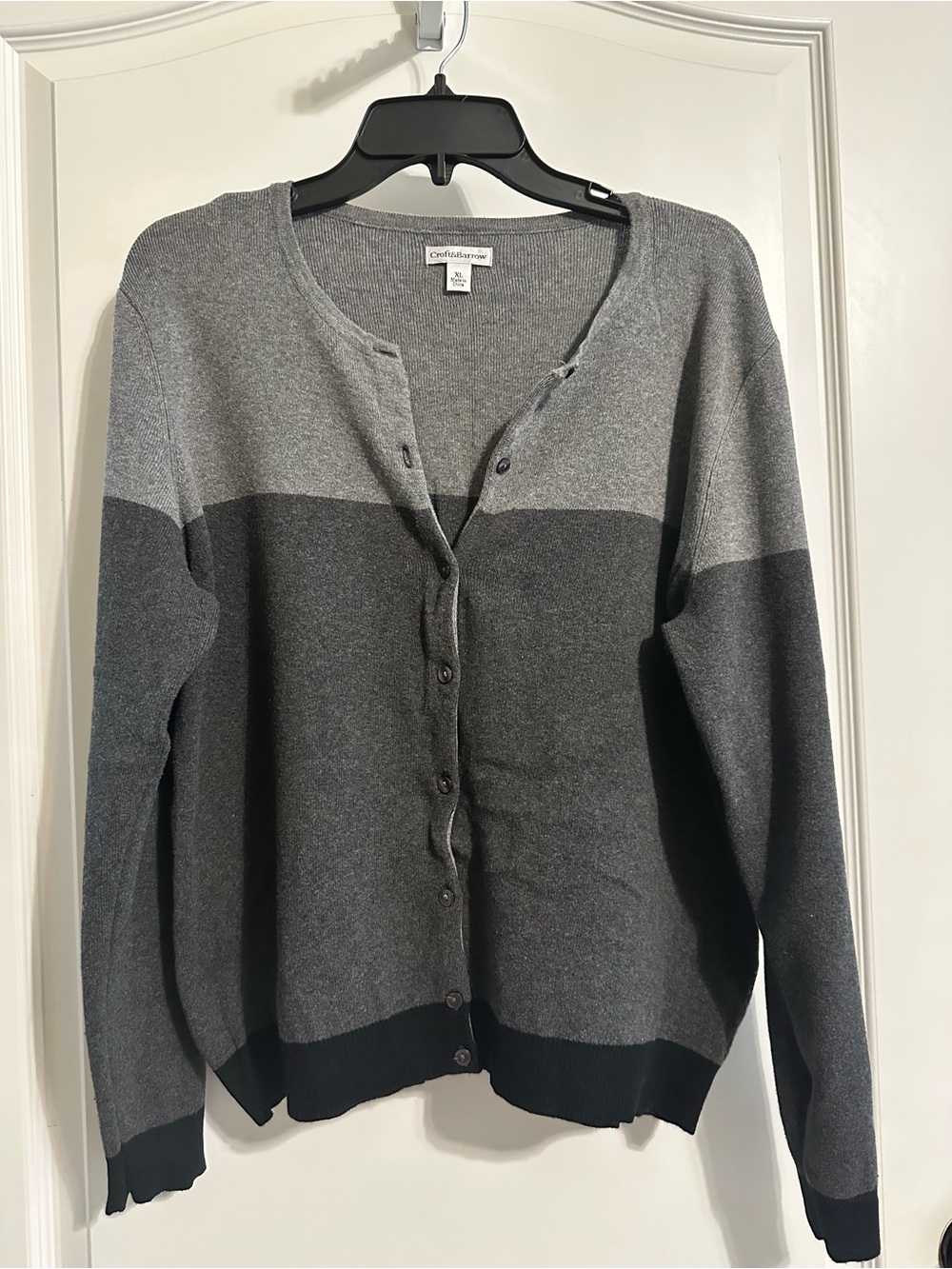 croft & barrow Women's Two-Tone Gray Button-Up Cardigan